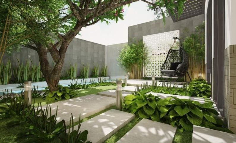 Khu vườn với nhiều cây xanh giúp không gian trở nên thư thái, tươi mát hơn