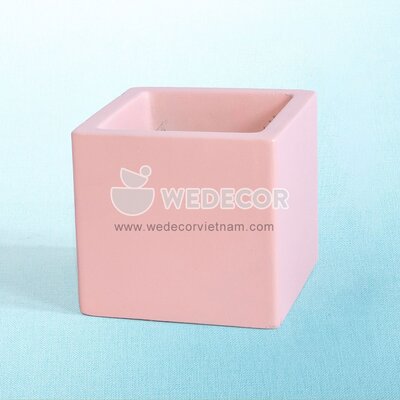 Chậu để bàn thạch cao hình vuông | TDANG | Màu hồng pastel