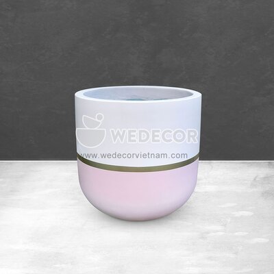 Chậu thân trụ bo tròn đáy sơn kiểu | Màu trắng hồng viền vàng đồng 30x30 cm
