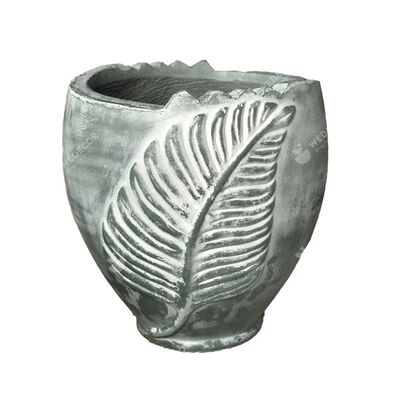 Chậu xi măng tròn vát đáy hoạ tiết chiếc lá | wax xanh 24 x 24