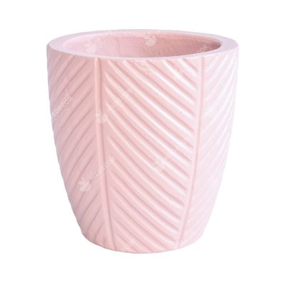 Chậu để bàn xi măng dáng trụ tròn hoạ tiết gân lá | TDANG | Màu hồng pastel