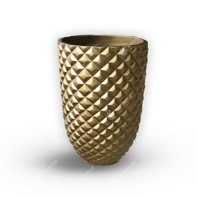 Chậu xi măng quả trám dáng cao họa tiết caro | Màu vàng đồng 27x43 cm