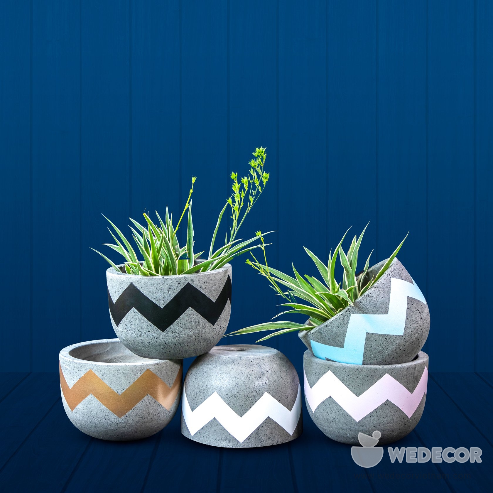 chậu hình trứng họa tiết chevron