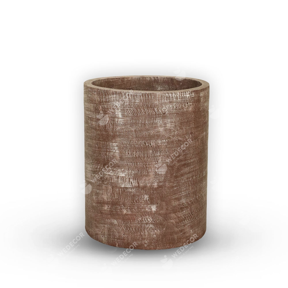 Chậu xi măng hình trụ nguyên bản sơn wax | Màu nâu đỏ 30x28 cm